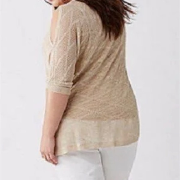 Lane Bryant Metallic Cold Shoulder Sweater Womens Plus Top 18/20 Gold Tan - Picture 3 of 4